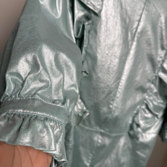 ASOS DESIGN Curve denim metallic dress with high neck and frill detail - Picture 11 of 12